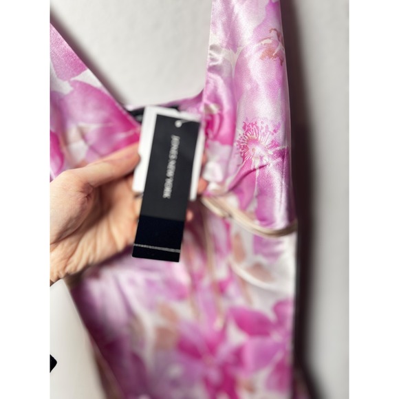 VTG Jones New York Floral‎ Romantic Satin Slip Dress Pink Spaghetti Strap Y2K - Picture 5 of 9